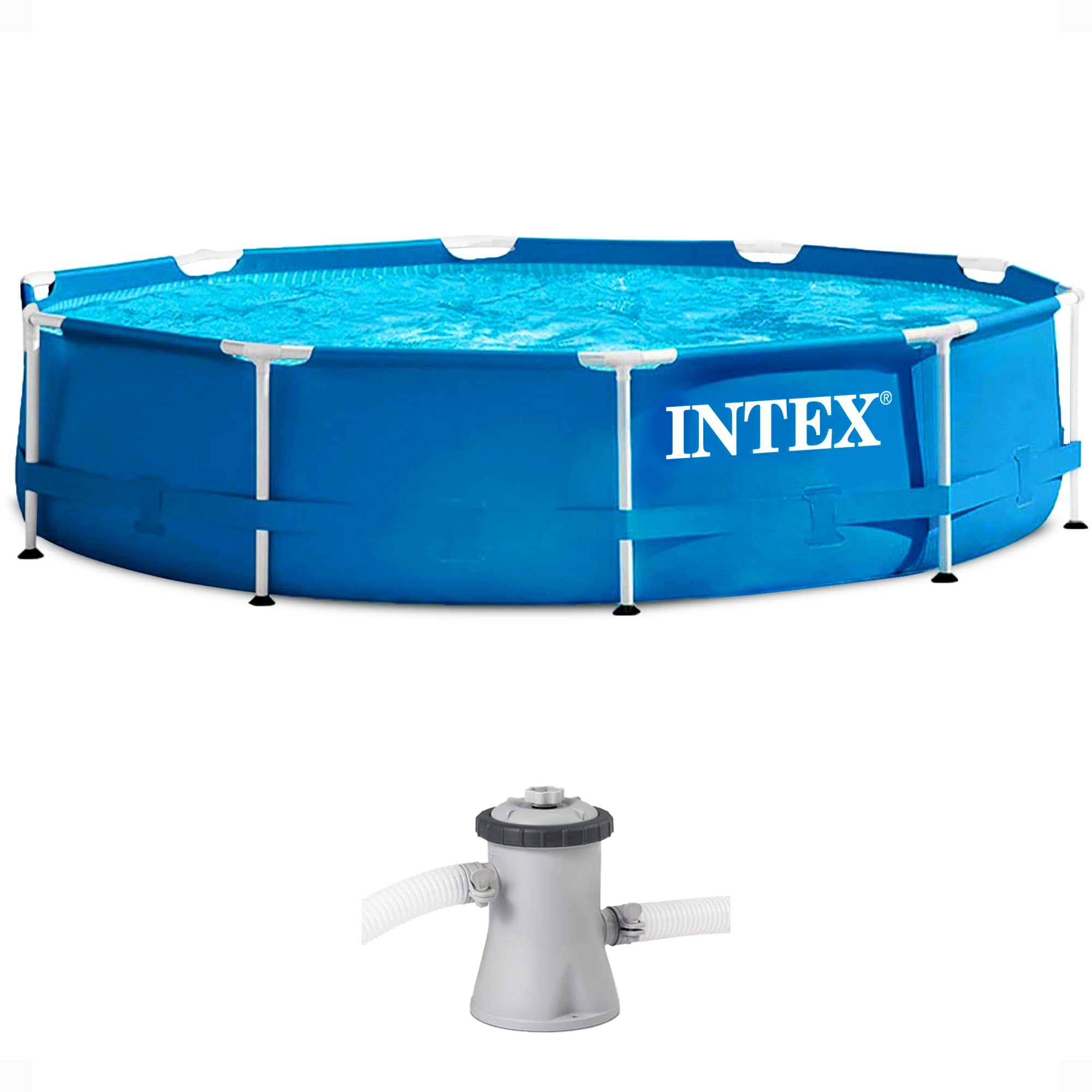 INTEX Metal Frame 15 ft x 48 in Above Ground Pool Set, Round Swimming Pool with Steel Frame, 1000 GPH Cartridge Filter Pump, and Type A Filter Cartridge