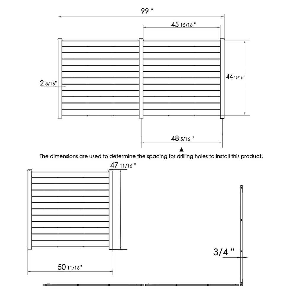 Kozyard 50" W x 48" H Outdoor Privacy Screens Aluminum Post, Air Conditioner Fence Panels, Pool Equipment Enclosure, Trash Can Screens Fence Kit for Outside Backyard Patio(Black/4Panels)