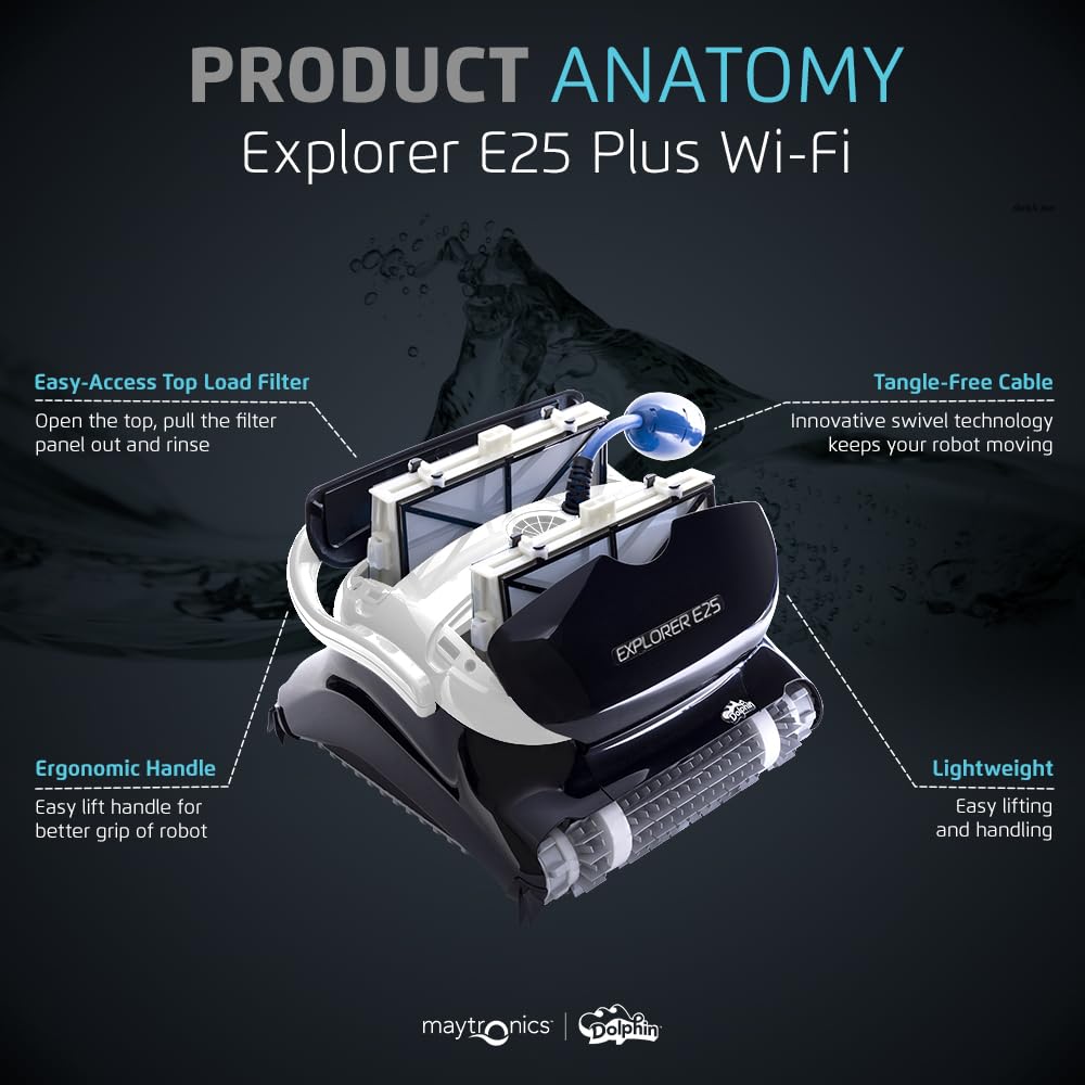 Dolphin (2026 Model) Explorer E25 Wi-Fi Robotic Pool Vacuum Cleaner Pools up to 50 FT - Waterline Scrubber Brush