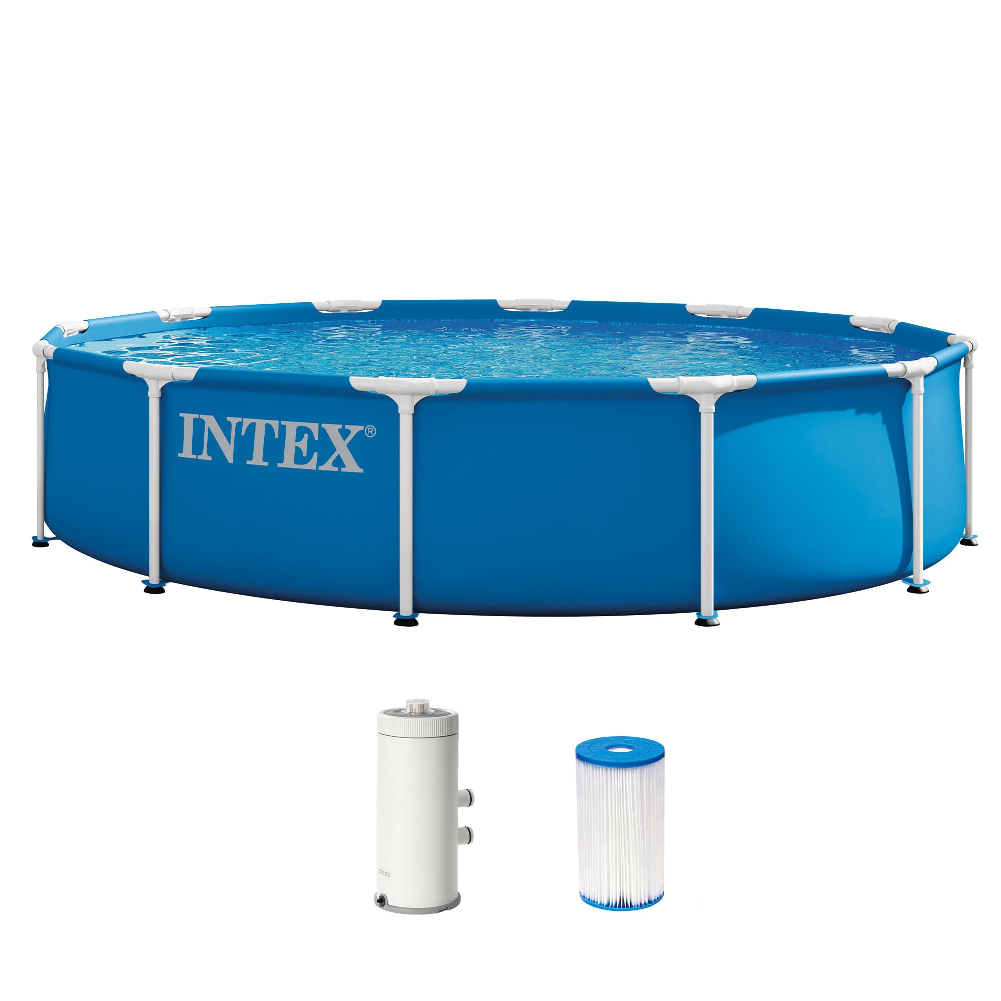 INTEX Metal Frame 15 ft x 48 in Above Ground Pool Set, Round Swimming Pool with Steel Frame, 1000 GPH Cartridge Filter Pump, and Type A Filter Cartridge