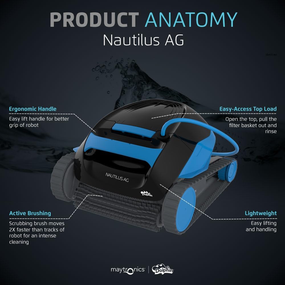 Dolphin (2026 Model) Nautilus AG Automatic Robotic Pool Vacuum Cleaner, Active Scrubber Brush, Top Load Filters Access, Ideal for Above-Ground Pools up to 33 FT in Length