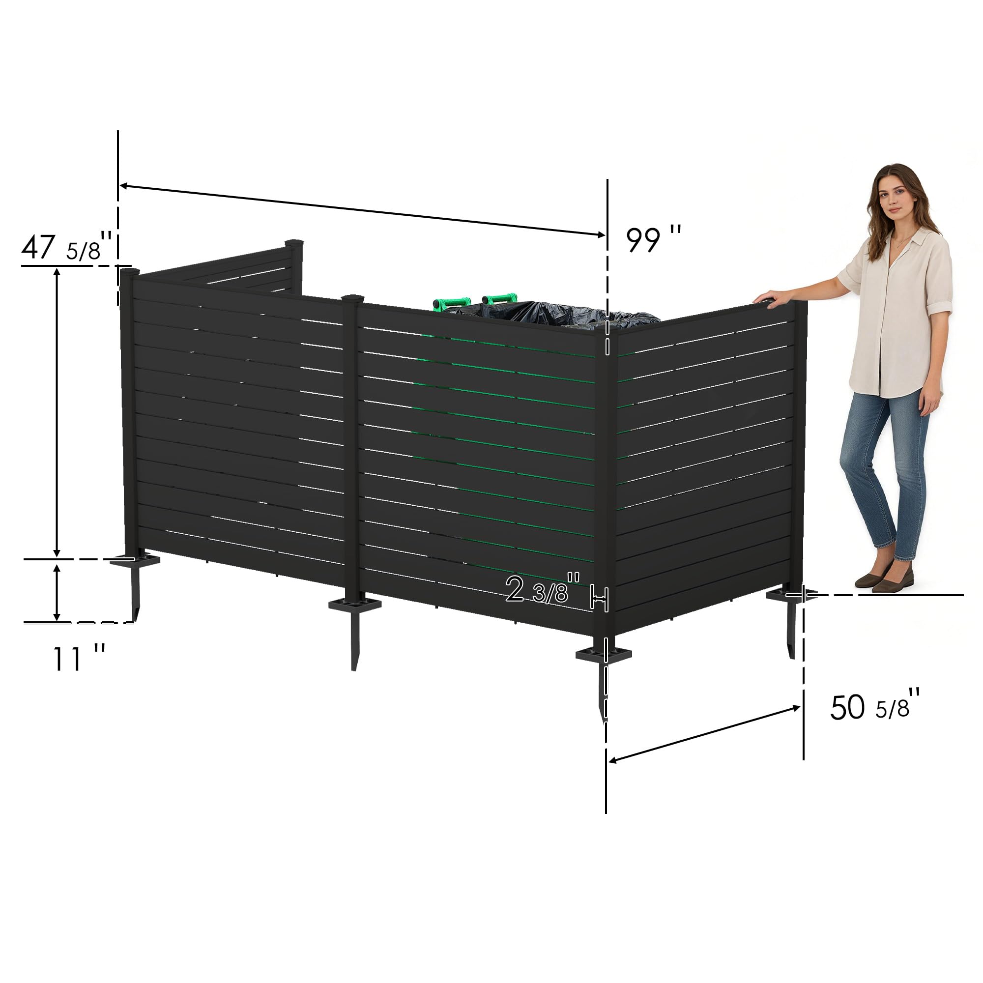 Kozyard 50" W x 48" H Outdoor Privacy Screens Aluminum Post, Air Conditioner Fence Panels, Pool Equipment Enclosure, Trash Can Screens Fence Kit for Outside Backyard Patio(Black/4Panels)