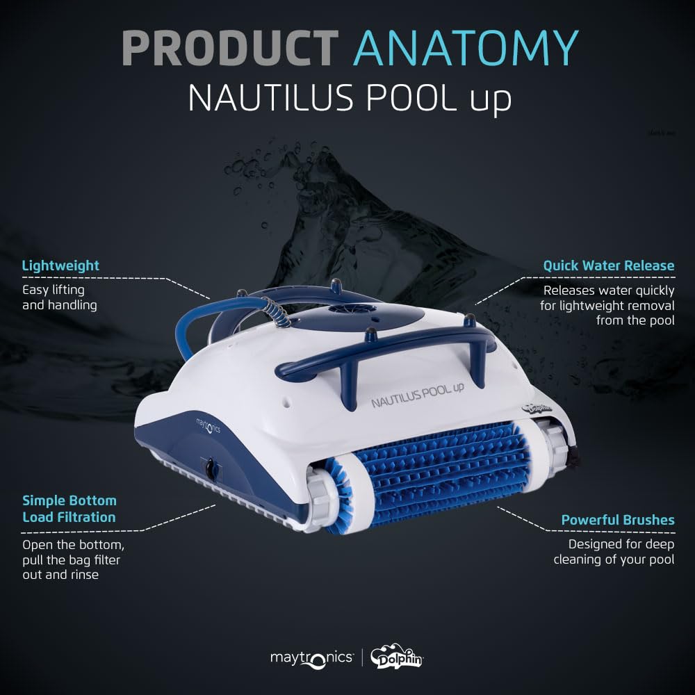 Dolphin Nautilus CC Automatic Robotic Pool Vacuum Cleaner, Wall Climbing Scrubber Brush, Top Load Filter Access, Ideal for Above/In-Ground Pools up to 33 FT in Length