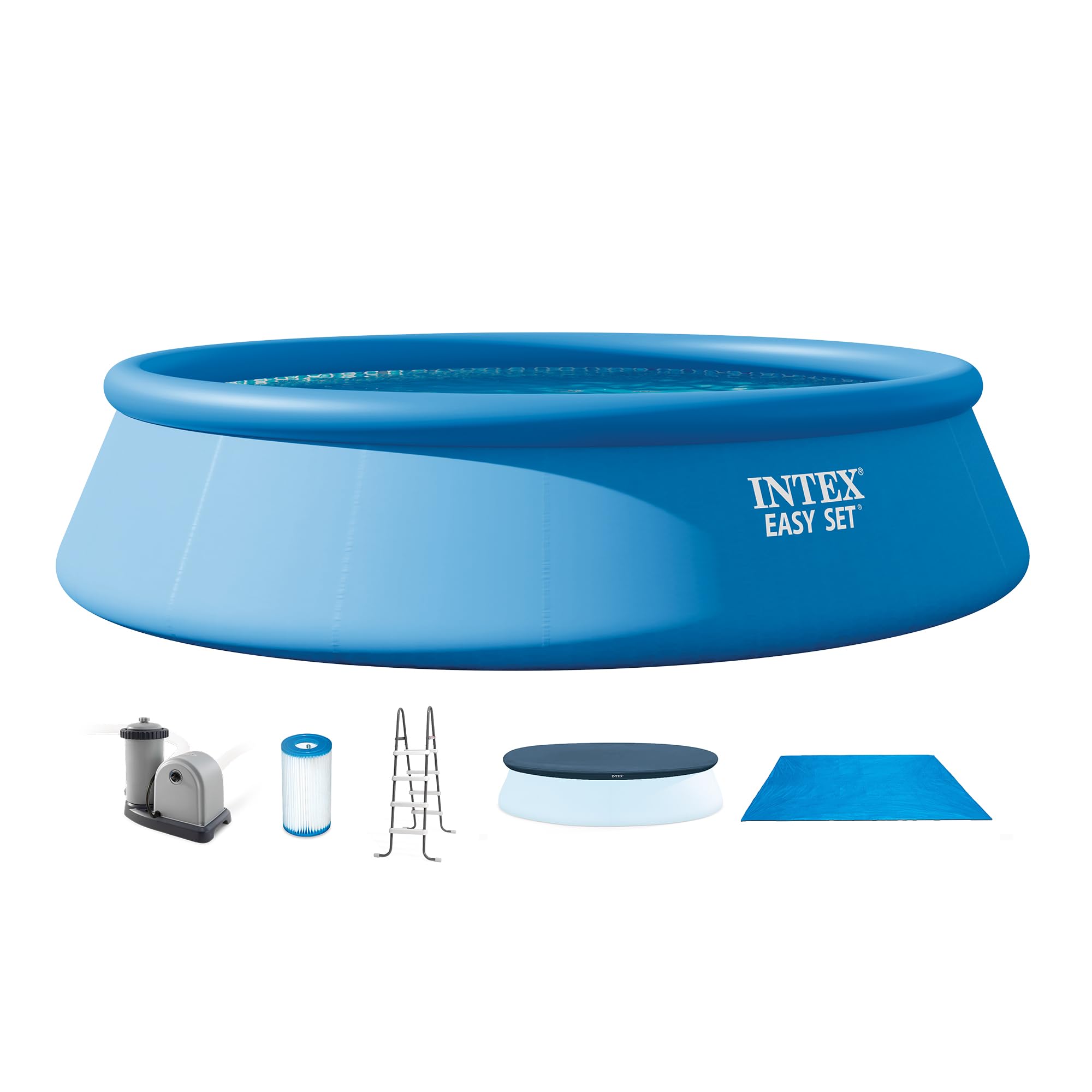 INTEX Easy Set 15 ft x 48in Above Ground Pool Set, Round Inflatable Swimming Pool with 1000 GPH Cartridge Filter Pump, Ladder, Cover, & Ground Cloth