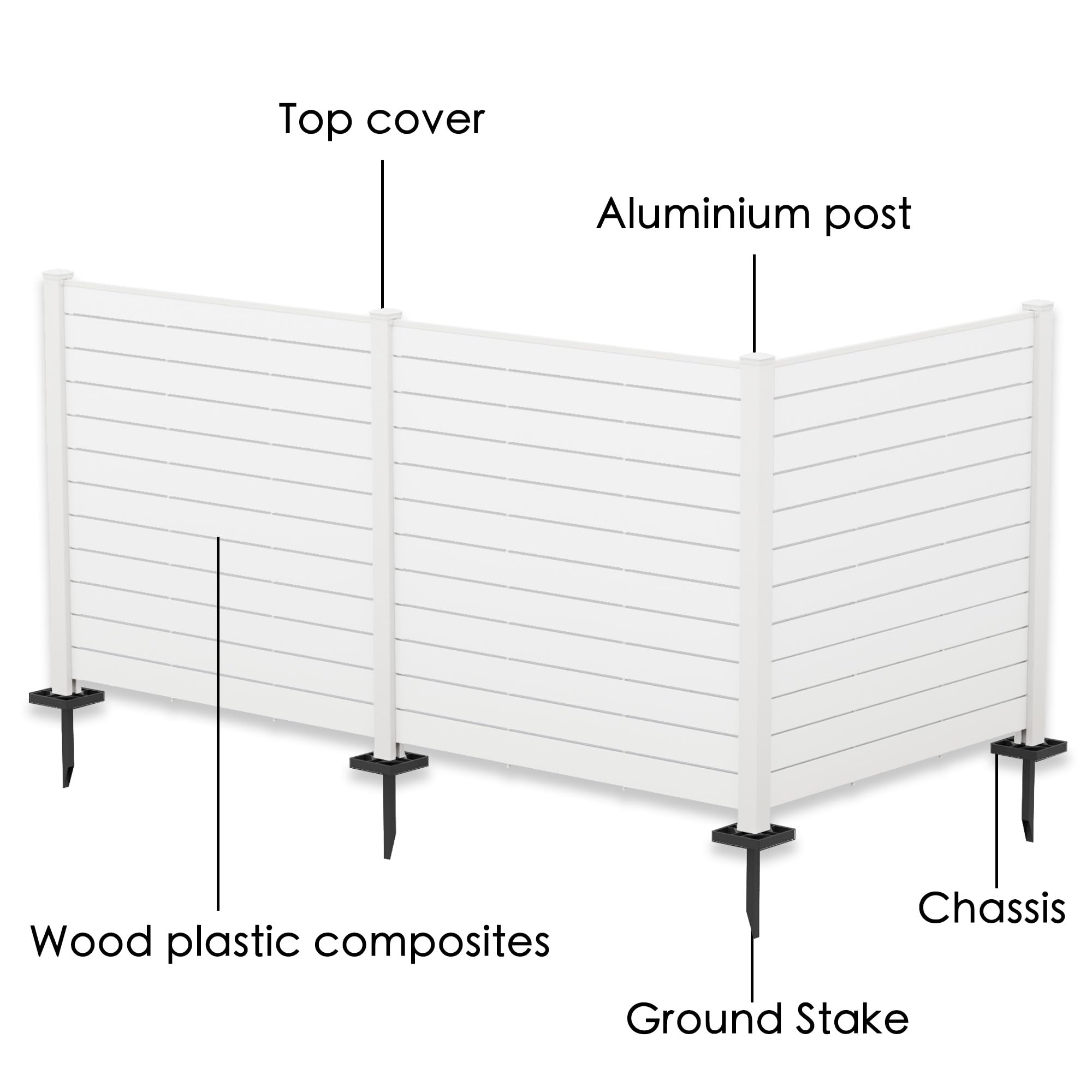 Kozyard 50" W x 48" H Outdoor Privacy Screens Aluminum Post, Air Conditioner Fence Panels, Pool Equipment Enclosure, Trash Can Screens Fence Kit for Outside Backyard Patio(Black/4Panels)