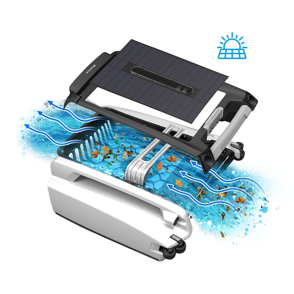 Betta SE Solar Powered Automatic Robotic Pool Surface Skimmer Cleaner with 24/7 Continuous Cleaning Battery Power and Re-Engineered Twin Salt Chlorine Tolerant Motors (Blue)
