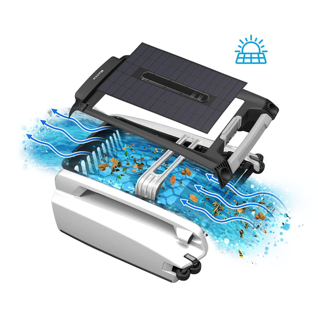 Betta SE Solar Powered Automatic Robotic Pool Surface Skimmer Cleaner with 24/7 Continuous Cleaning Battery Power and Re-Engineered Twin Salt Chlorine Tolerant Motors (Blue)
