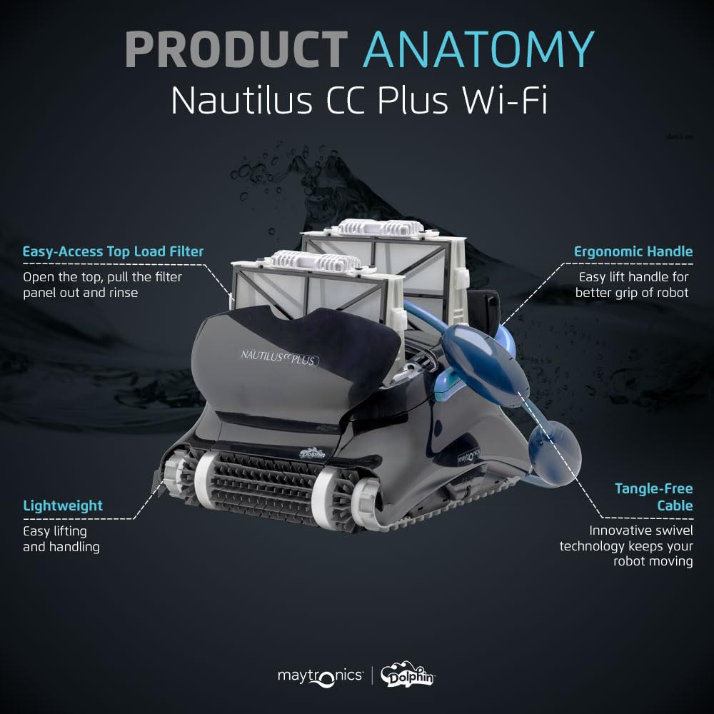 Dolphin Nautilus CC Automatic Robotic Pool Vacuum Cleaner, Wall Climbing Scrubber Brush, Top Load Filter Access, Ideal for Above/In-Ground Pools up to 33 FT in Length