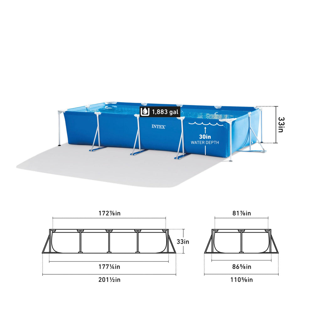 INTEX Rectangular Frame 9 ft 10 in x 6 ft 6.75 in x 29.5 in Above Ground Pool, Swimming Pool with Steel Frame, Pump Not Included