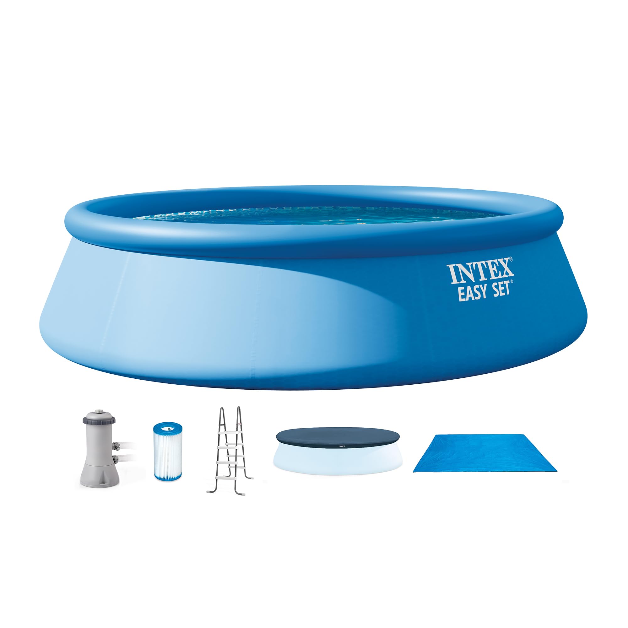 INTEX Easy Set 15 ft x 48in Above Ground Pool Set, Round Inflatable Swimming Pool with 1000 GPH Cartridge Filter Pump, Ladder, Cover, & Ground Cloth