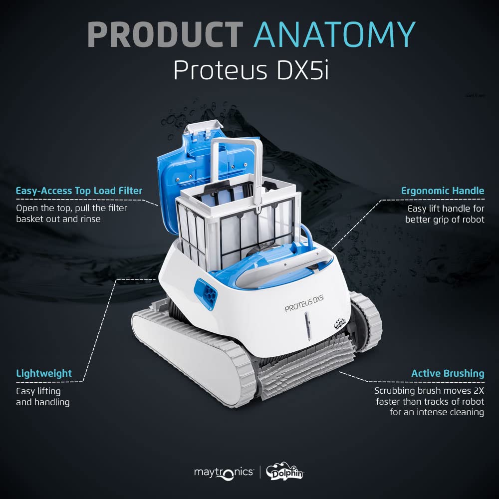 Dolphin Proteus DX3 Automatic Robotic Pool Vacuum Cleaner, Wall Climbing, Active Scrubber Brush, Ideal for In-ground Pools up to 33 FT in Length