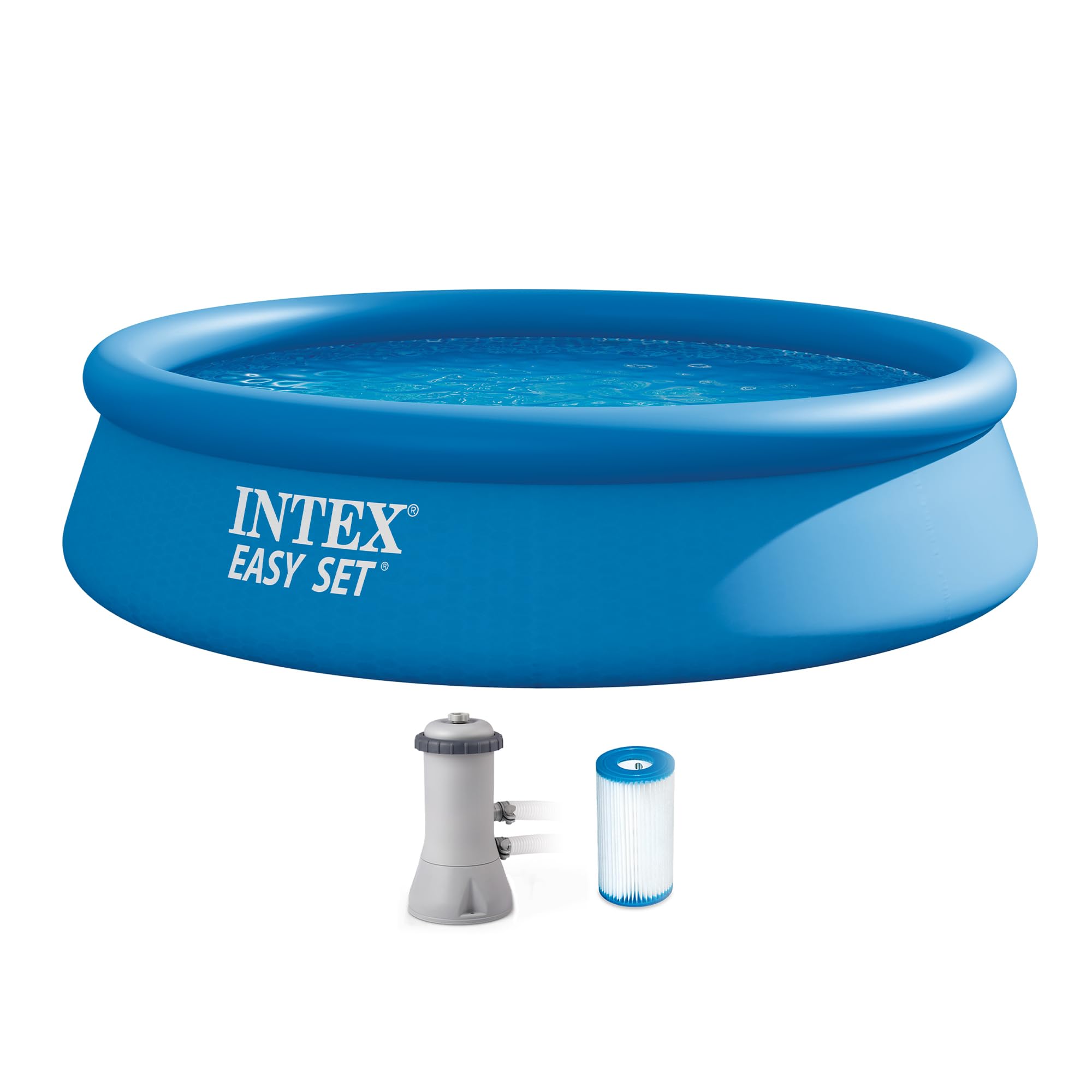 INTEX Easy Set 15 ft x 48in Above Ground Pool Set, Round Inflatable Swimming Pool with 1000 GPH Cartridge Filter Pump, Ladder, Cover, & Ground Cloth