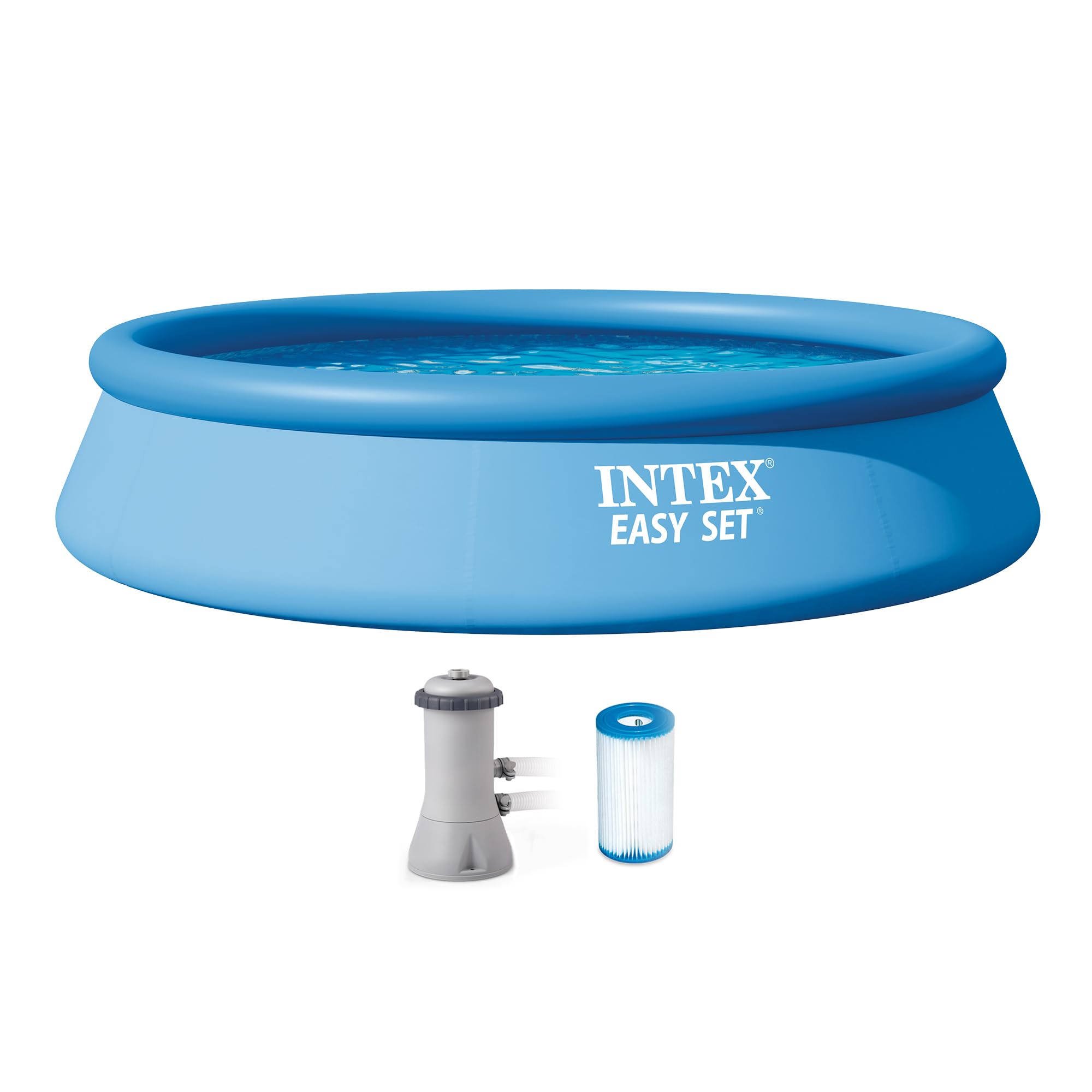 INTEX Easy Set 15 ft x 48in Above Ground Pool Set, Round Inflatable Swimming Pool with 1000 GPH Cartridge Filter Pump, Ladder, Cover, & Ground Cloth