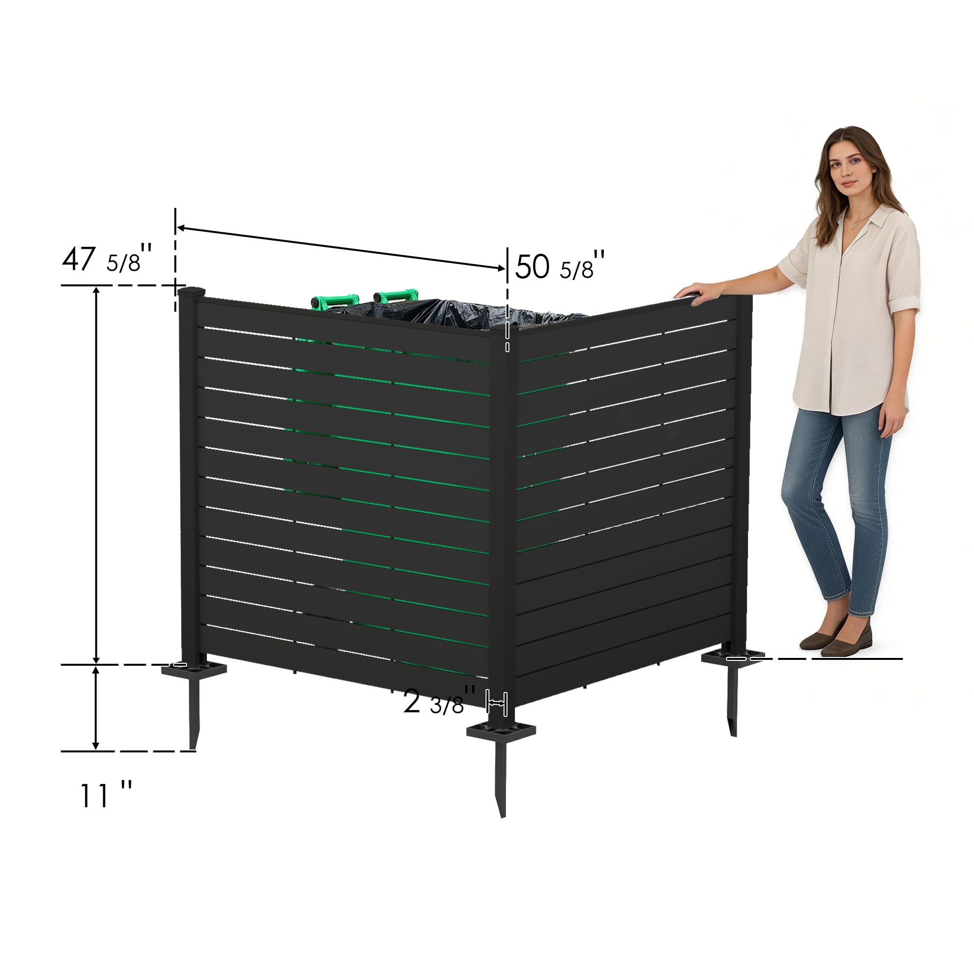 Kozyard 50" W x 48" H Outdoor Privacy Screens Aluminum Post, Air Conditioner Fence Panels, Pool Equipment Enclosure, Trash Can Screens Fence Kit for Outside Backyard Patio(Black/4Panels)