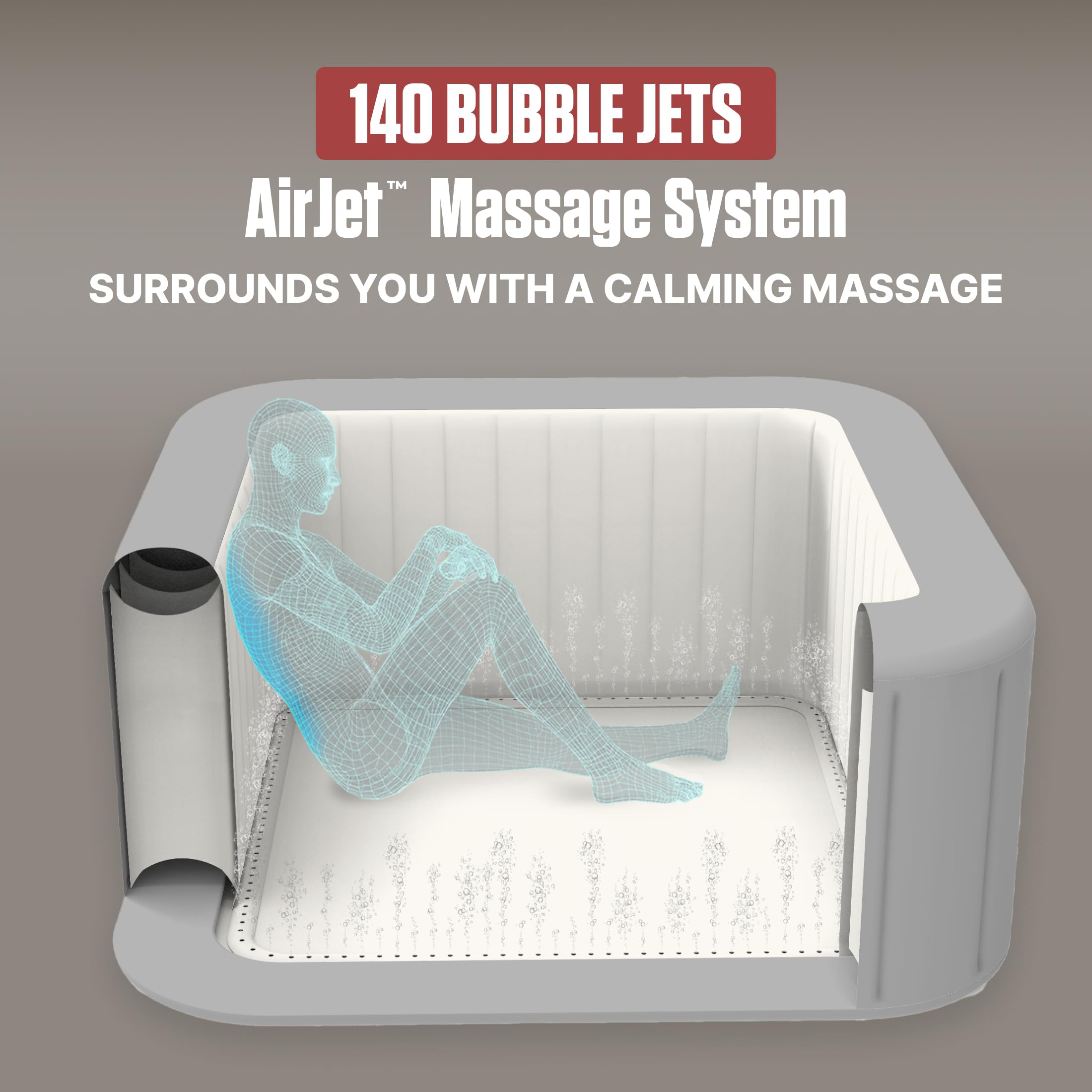 Coleman SaluSpa AirJet 4 to 6 Person Inflatable Hot Tub Square Portable Outdoor Spa with 140 Soothing AirJets and Insulated Cover, Gray
