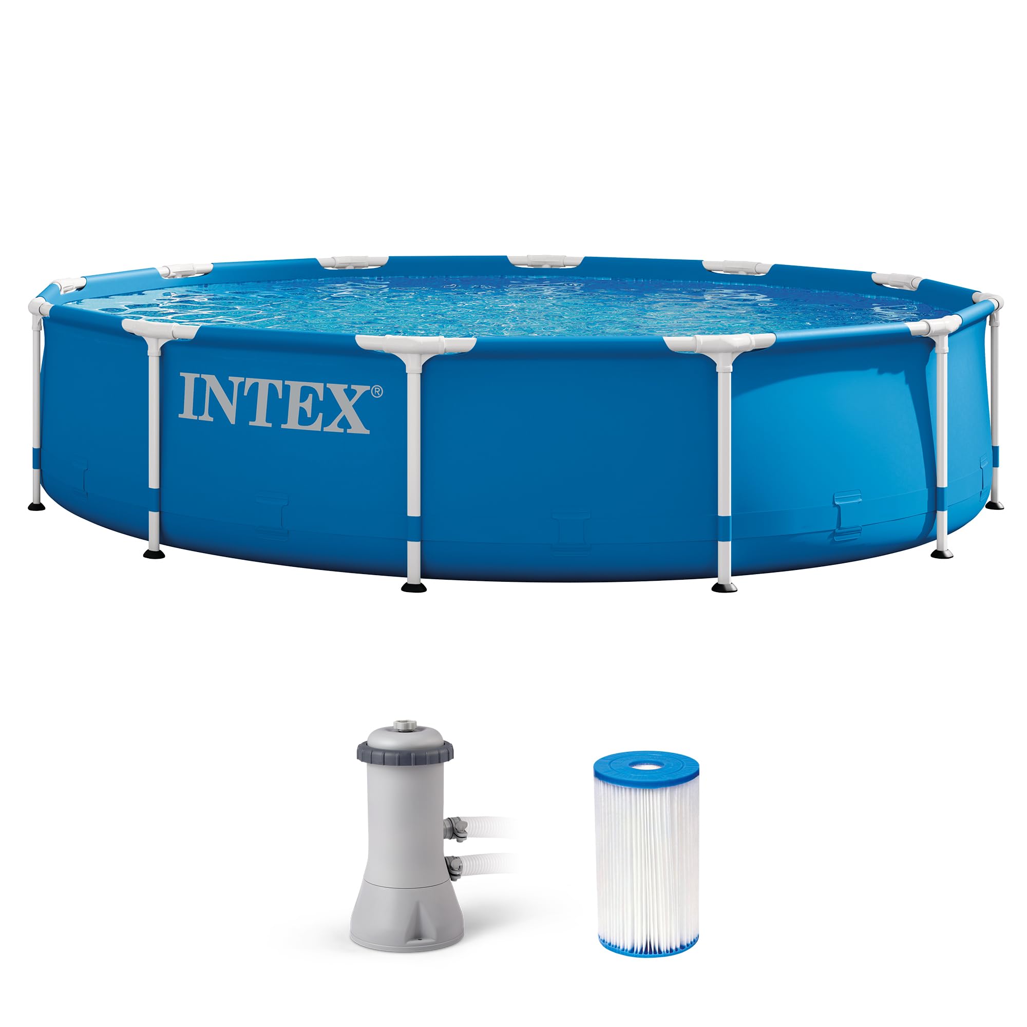 INTEX Metal Frame 15 ft x 48 in Above Ground Pool Set, Round Swimming Pool with Steel Frame, 1000 GPH Cartridge Filter Pump, and Type A Filter Cartridge