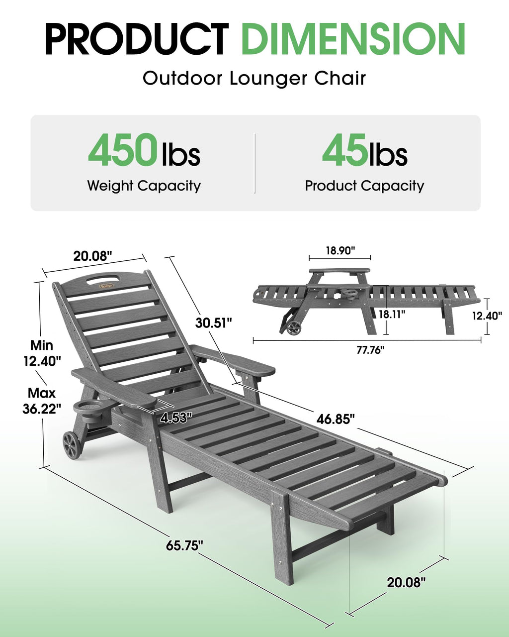 Lounge Chair Outdoor Set of 2, HDPE Chaise Lounge Outdoor, Pool Lounge Chair for Pool Poolside Deck Backyard Patio, Teak