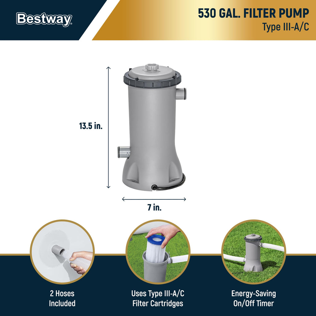 Bestway Steel Pro MAX 14' x 33" Round Above Ground Swimming Pool Set, 530 GPH Filter Pump, Tritech Puncture Resistant Liner, ClickConnect Steel Frame, Gray