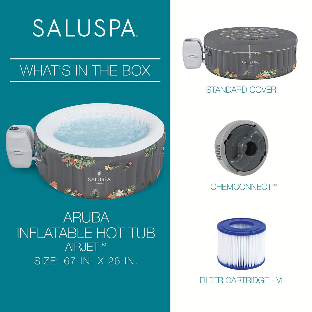Bestway SaluSpa Cancun 2 to 4 Person Inflatable Hot Tub, Round Energy-Efficient Portable Outdoor Spa with 120 AirJets, 71" x 26"
