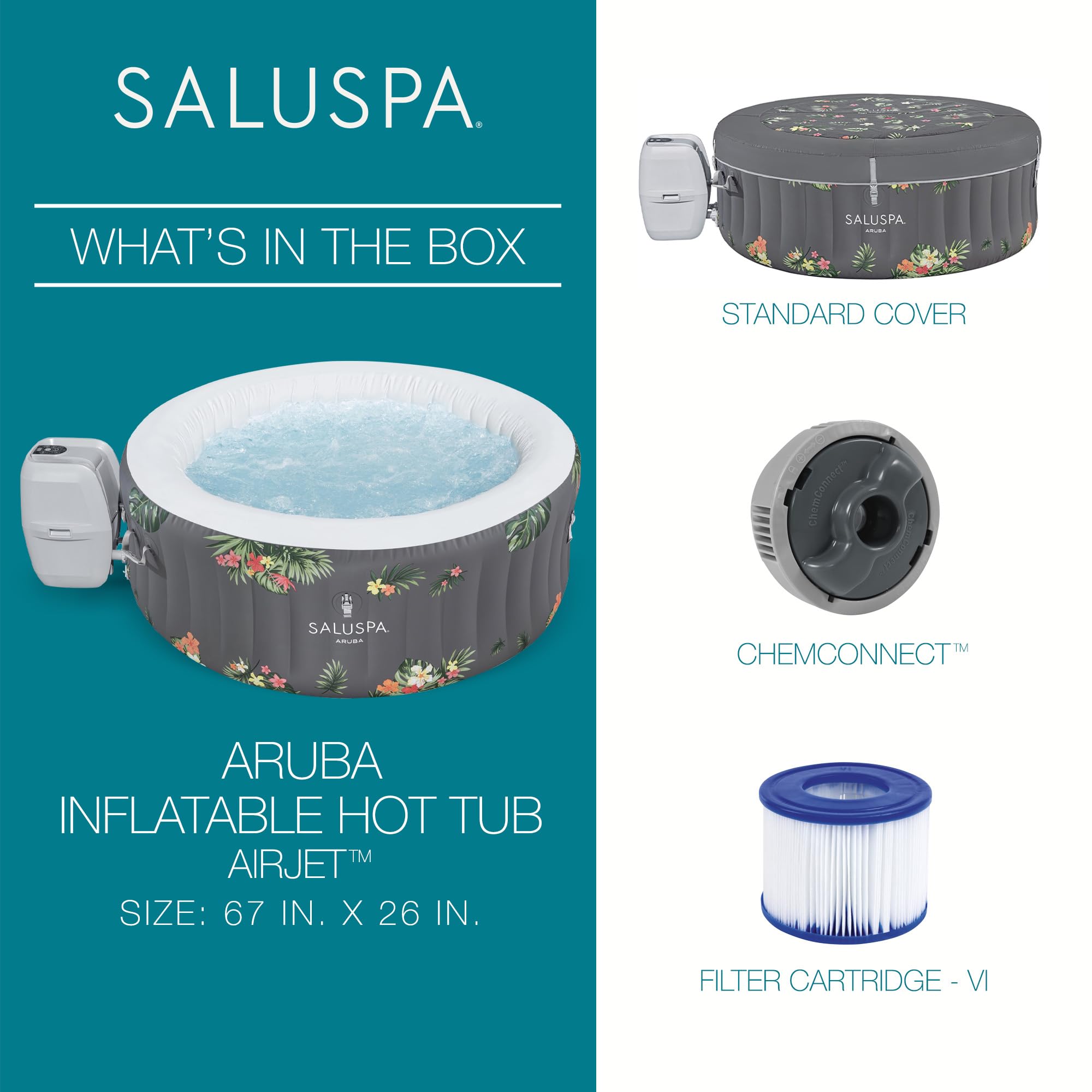 Bestway SaluSpa Cancun 2 to 4 Person Inflatable Hot Tub, Round Energy-Efficient Portable Outdoor Spa with 120 AirJets, 71" x 26"