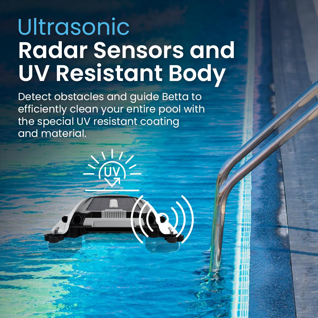 Betta SE Solar Powered Automatic Robotic Pool Surface Skimmer Cleaner with 24/7 Continuous Cleaning Battery Power and Re-Engineered Twin Salt Chlorine Tolerant Motors (Blue)
