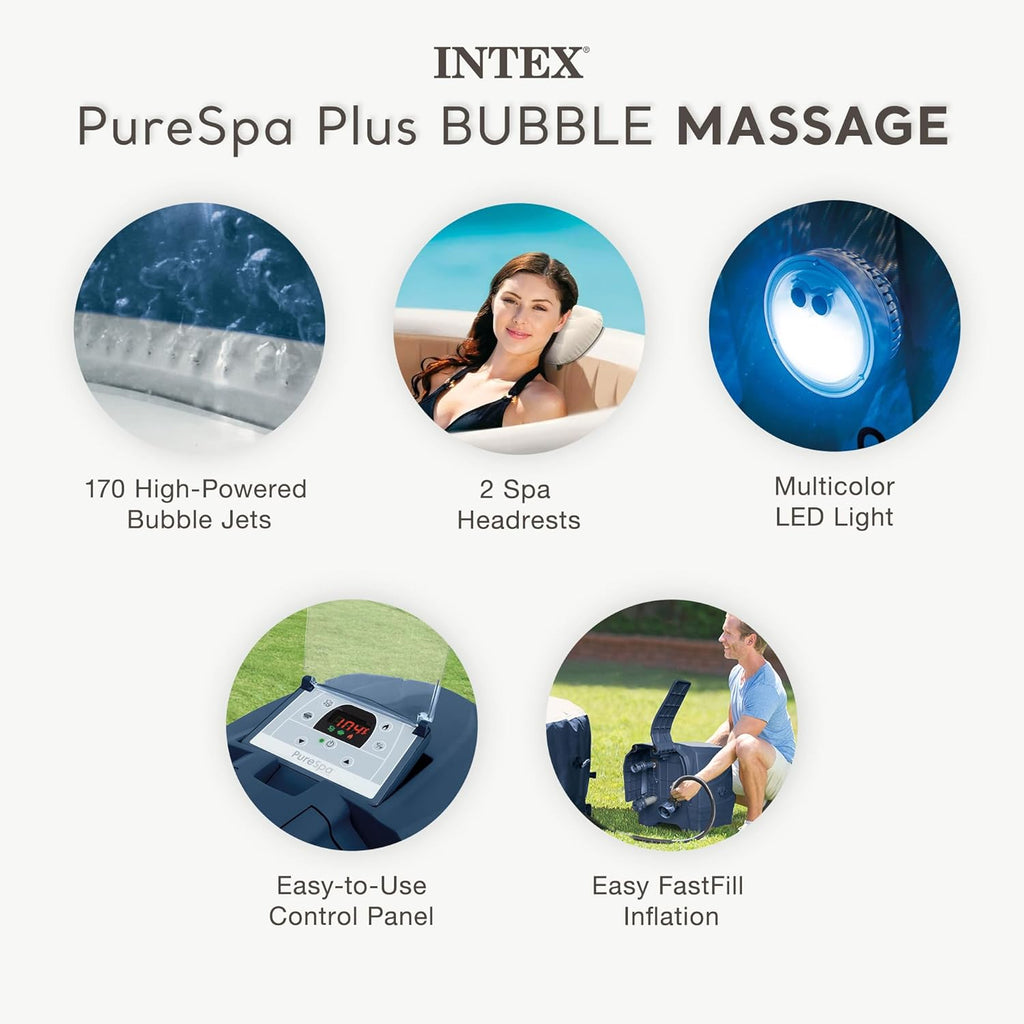 Intex 28429EP PureSpa Plus Portable Inflatable Hot Tub Bubble Jet Spa, 77 Inch x 28 Inch & 28514E Medium PureSpa Accessories Benches (2 Pack)