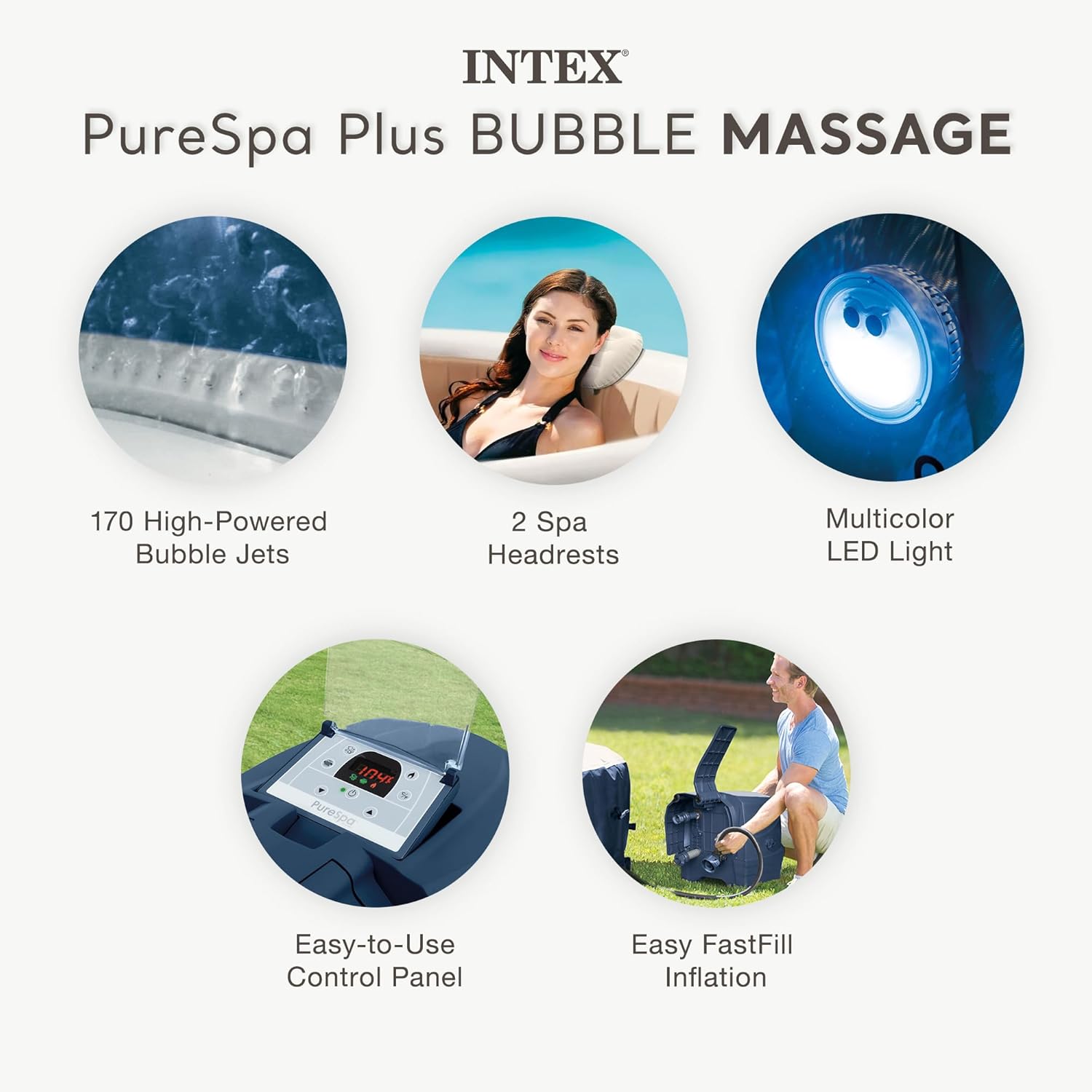 Intex 28429EP PureSpa Plus Portable Inflatable Hot Tub Bubble Jet Spa, 77 Inch x 28 Inch & 28514E Medium PureSpa Accessories Benches (2 Pack)