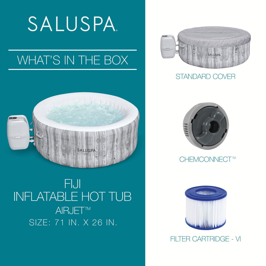 Bestway SaluSpa Fiji 2 to 4 Person Inflatable Hot Tub, Round Energy-Efficient Portable Outdoor Spa with 120 AirJets, 71" x 26"