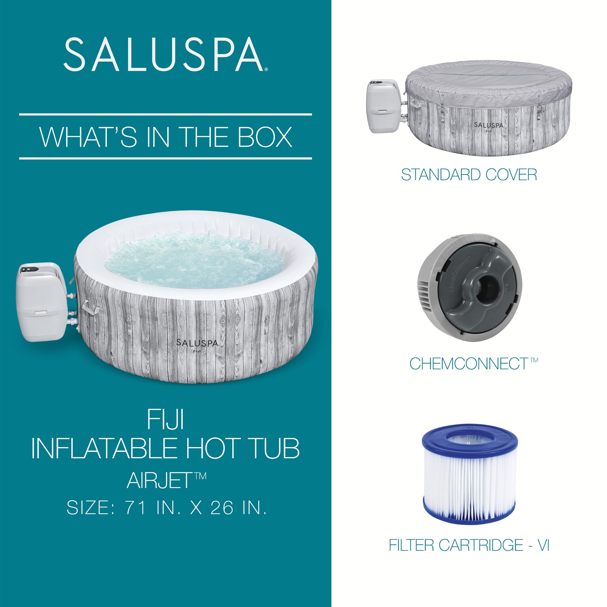 Bestway SaluSpa Fiji 2 to 4 Person Inflatable Hot Tub, Round Energy-Efficient Portable Outdoor Spa with 120 AirJets, 71" x 26"