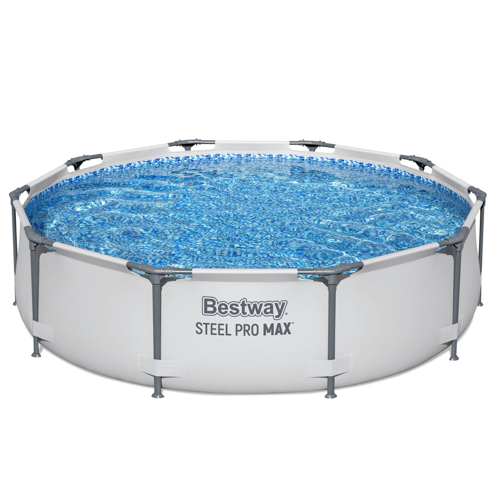 Bestway Steel Pro MAX 14' x 33" Round Above Ground Swimming Pool Set, 530 GPH Filter Pump, Tritech Puncture Resistant Liner, ClickConnect Steel Frame, Gray