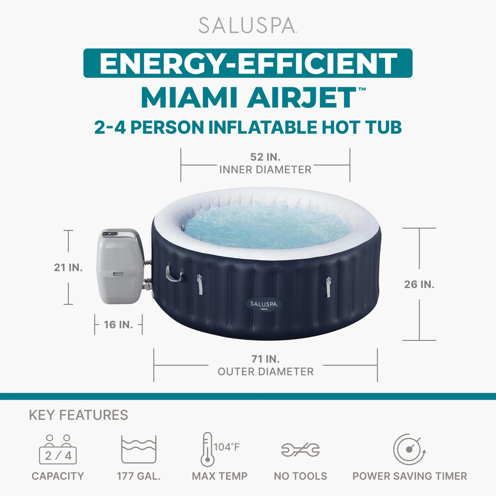 Bestway SaluSpa Cancun 2 to 4 Person Inflatable Hot Tub, Round Energy-Efficient Portable Outdoor Spa with 120 AirJets, 71" x 26"