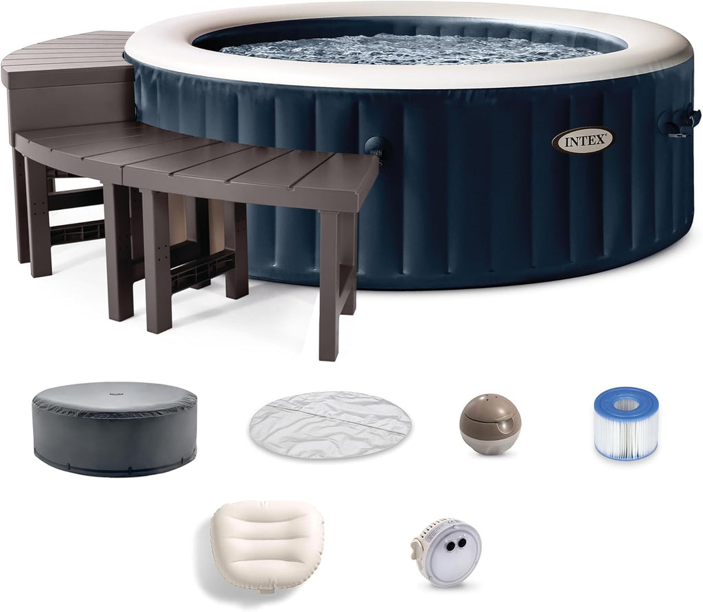 Intex 28429EP PureSpa Plus Portable Inflatable Hot Tub Bubble Jet Spa, 77 Inch x 28 Inch & 28514E Medium PureSpa Accessories Benches (2 Pack)