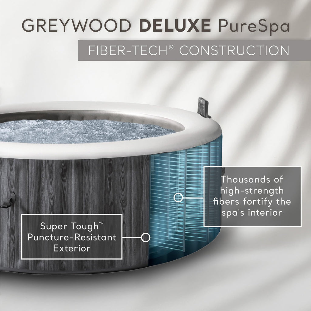INTEX 28439EH PureSpa Greywood Deluxe Spa Set: Includes Energy Efficient Spa Cover - 140 Bubble Jets - Round Design - 4 Person Capacity - 77" x 28"
