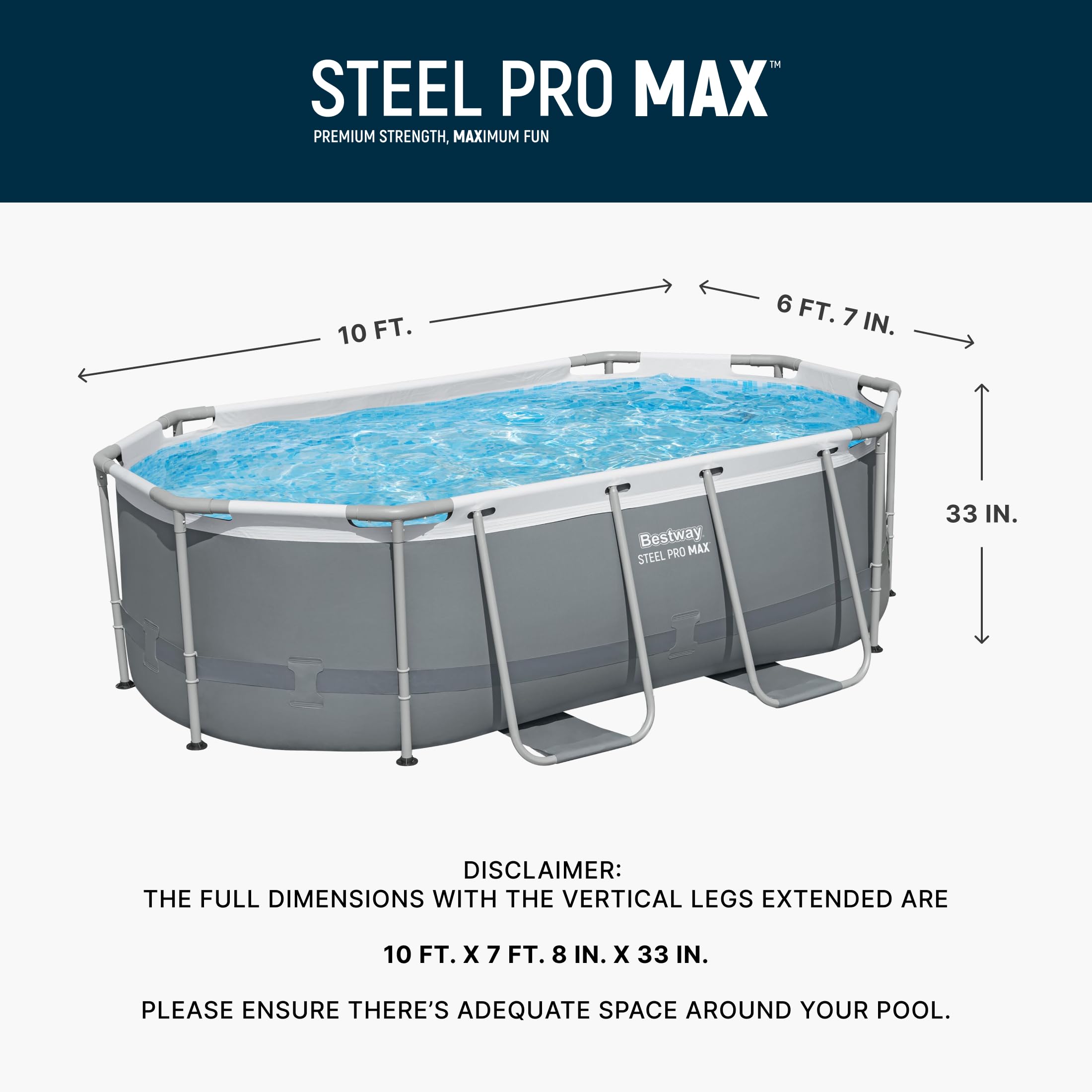 Bestway Steel Pro MAX 14' x 8'2" x 39.5" Oval Above Ground Swimming Pool Set, 530 GPH Filter Pump, Ladder, Tritech Puncture Resistant Liner, ClickConnect Steel Frame, Gray