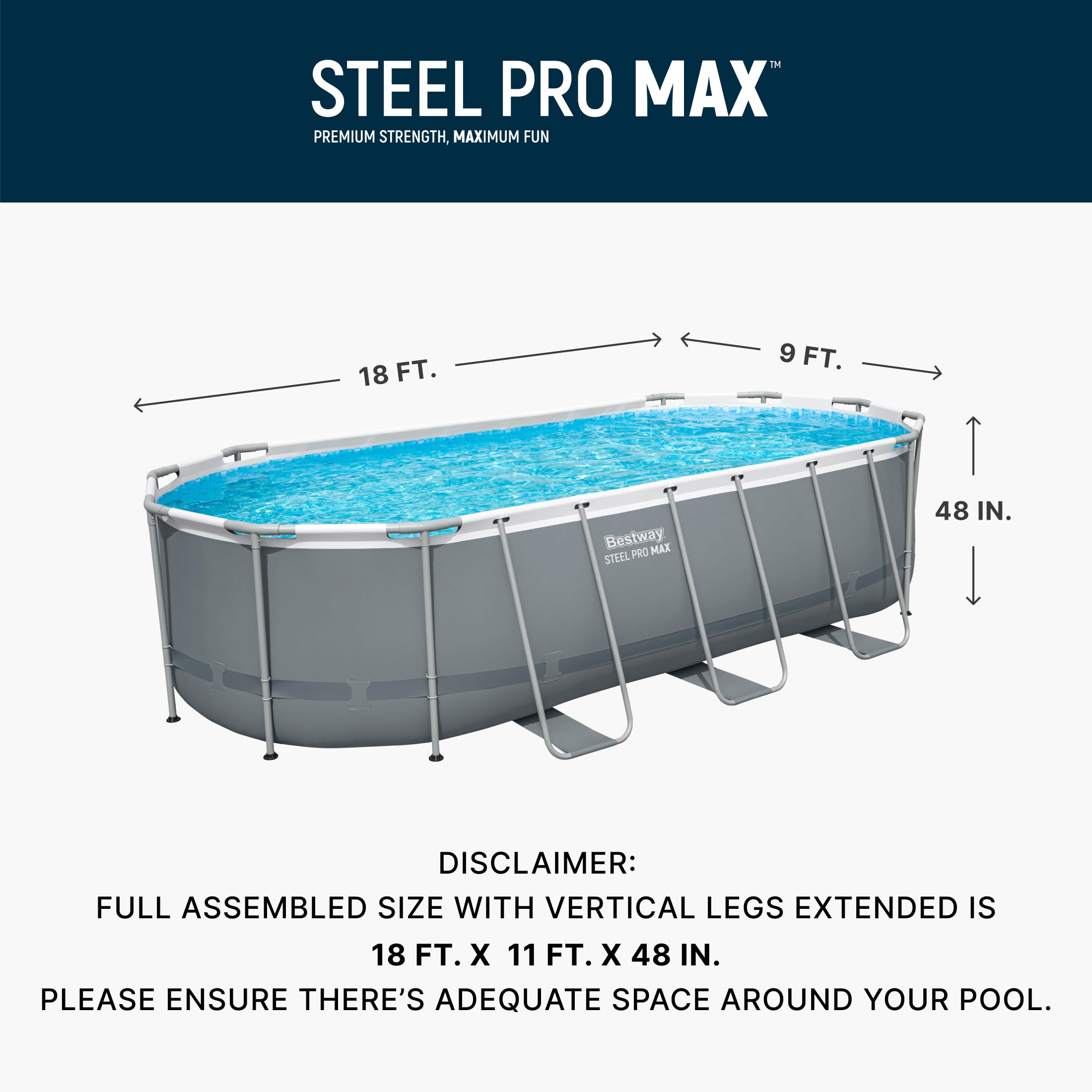 Bestway Power Steel 20’ x 12’ x 48” Above Ground Pool, Oval Metal Frame Outdoor Swimming Pool Set with Filter Pump, Ladder, and Cover