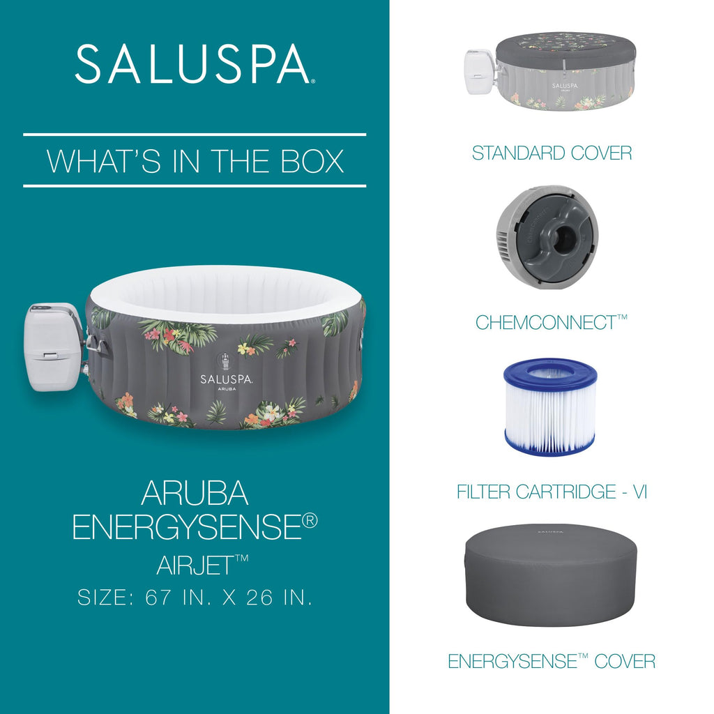 Bestway SaluSpa Cancun 2 to 4 Person Inflatable Hot Tub, Round Energy-Efficient Portable Outdoor Spa with 120 AirJets, 71" x 26"