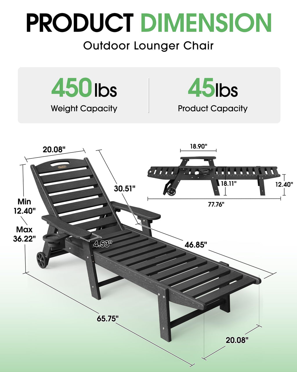 Lounge Chair Outdoor Set of 2, HDPE Chaise Lounge Outdoor, Pool Lounge Chair for Pool Poolside Deck Backyard Patio, Teak