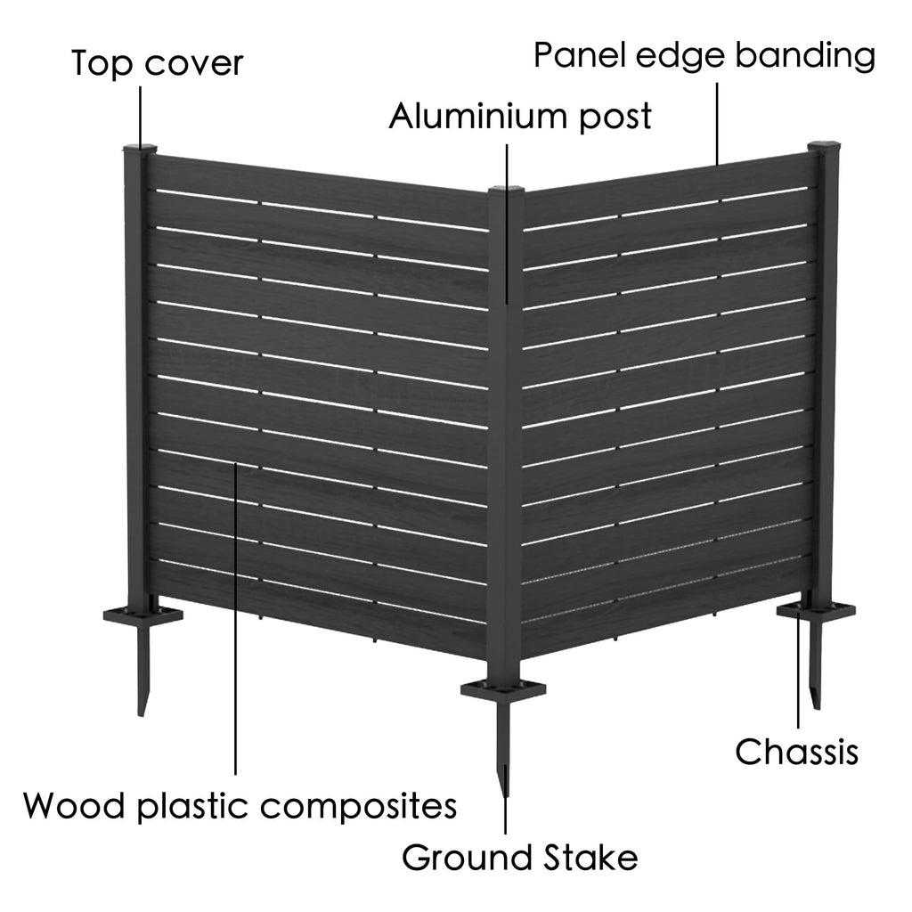 Kozyard 50" W x 48" H Outdoor Privacy Screens Aluminum Post, Air Conditioner Fence Panels, Pool Equipment Enclosure, Trash Can Screens Fence Kit for Outside Backyard Patio(Black/4Panels)