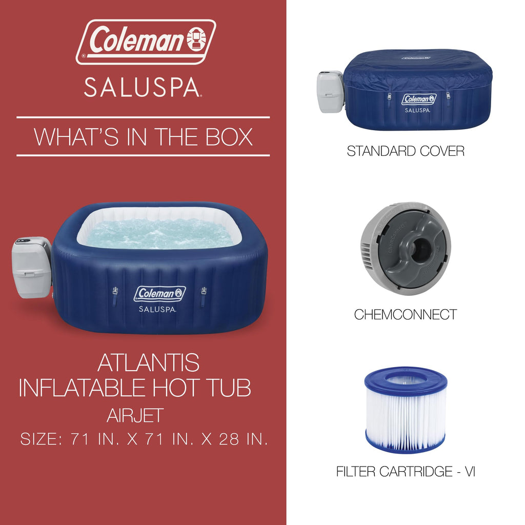 Coleman SaluSpa AirJet 4 to 6 Person Inflatable Hot Tub Square Portable Outdoor Spa with 140 Soothing AirJets and Insulated Cover, Gray