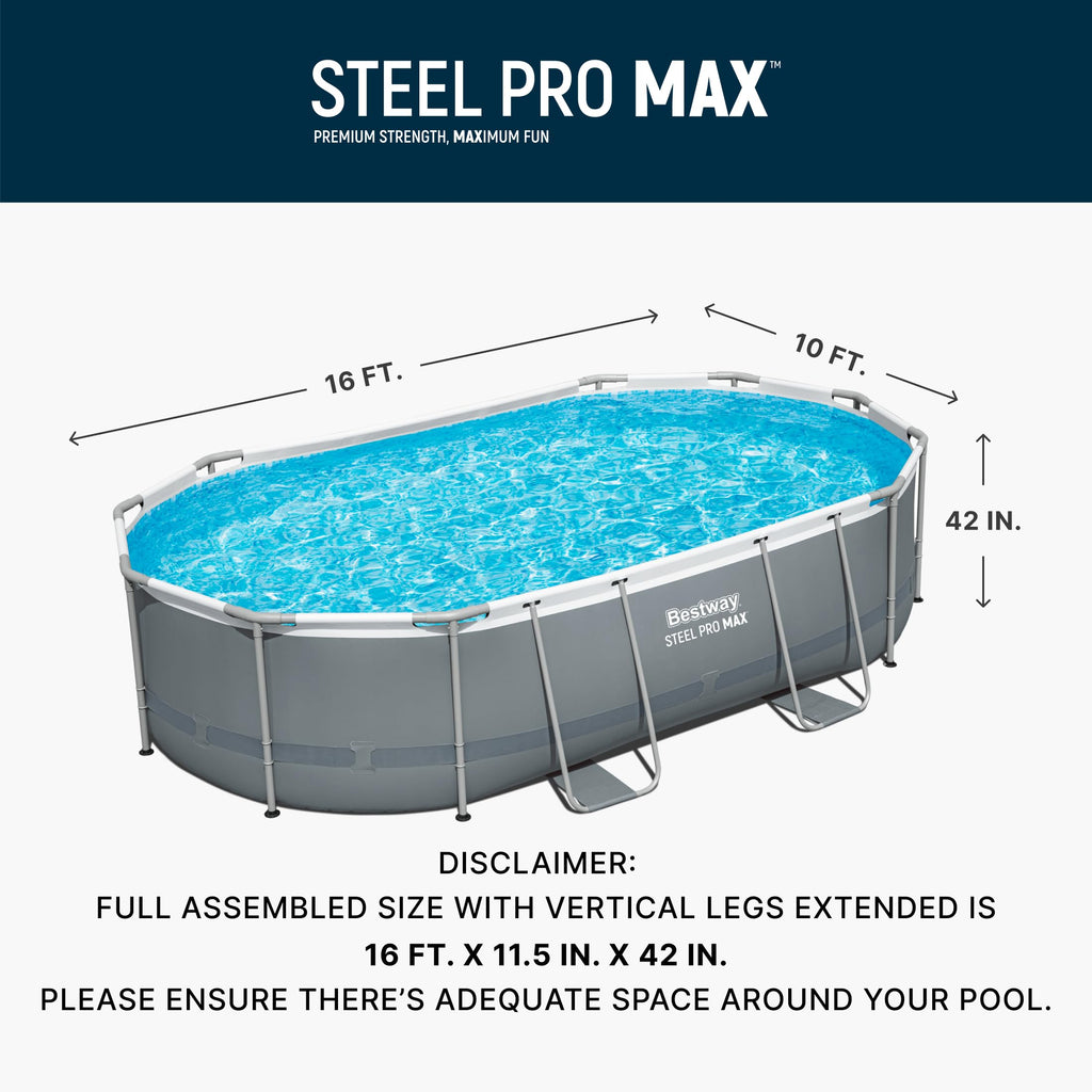 Bestway Power Steel 20’ x 12’ x 48” Above Ground Pool, Oval Metal Frame Outdoor Swimming Pool Set with Filter Pump, Ladder, and Cover