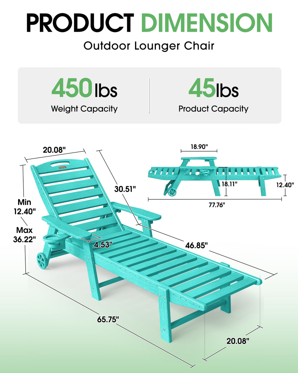 Lounge Chair Outdoor Set of 2, HDPE Chaise Lounge Outdoor, Pool Lounge Chair for Pool Poolside Deck Backyard Patio, Teak