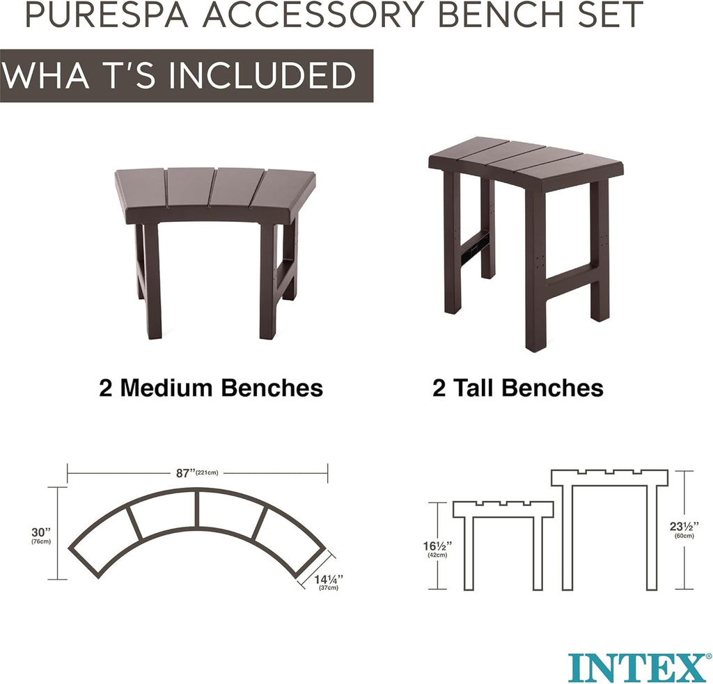 Intex 28429EP PureSpa Plus Portable Inflatable Hot Tub Bubble Jet Spa, 77 Inch x 28 Inch & 28514E Medium PureSpa Accessories Benches (2 Pack)