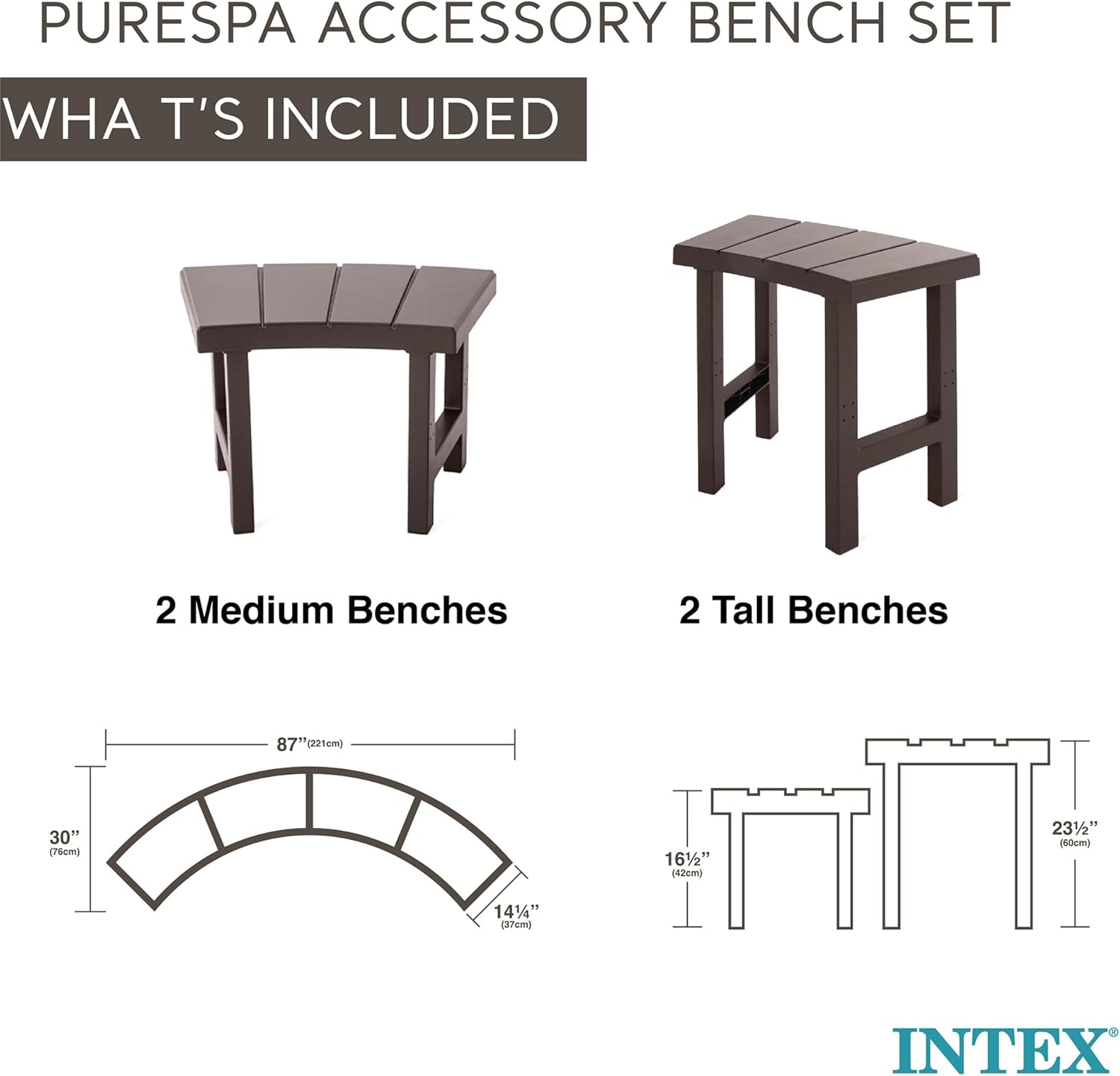 Intex 28429EP PureSpa Plus Portable Inflatable Hot Tub Bubble Jet Spa, 77 Inch x 28 Inch & 28514E Medium PureSpa Accessories Benches (2 Pack)
