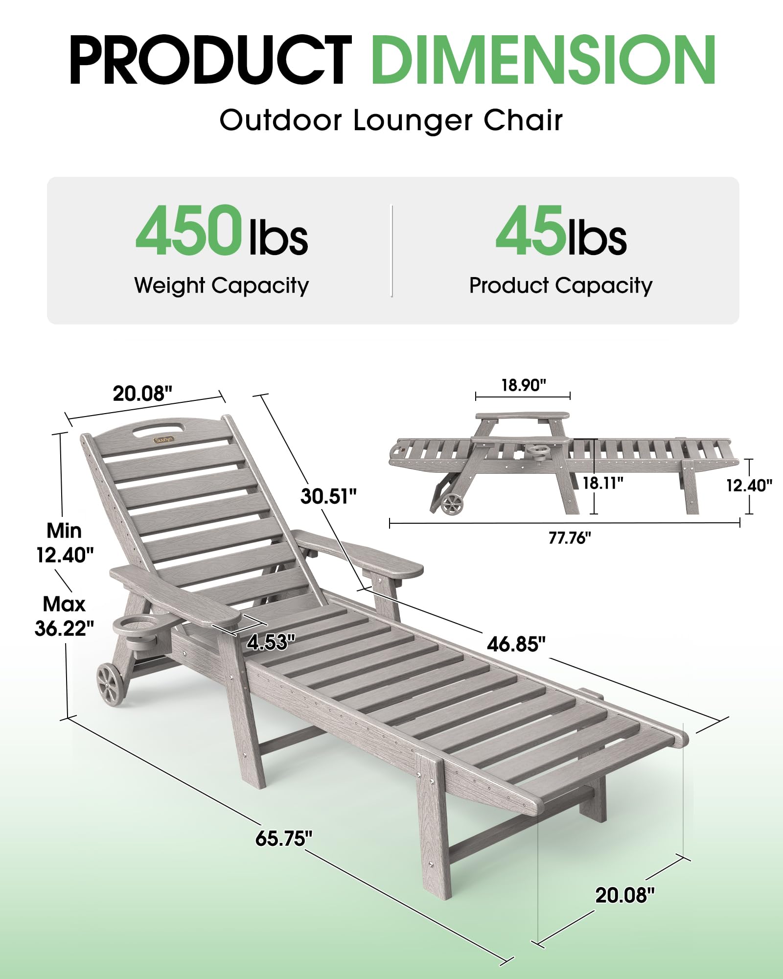 Lounge Chair Outdoor Set of 2, HDPE Chaise Lounge Outdoor, Pool Lounge Chair for Pool Poolside Deck Backyard Patio, Teak