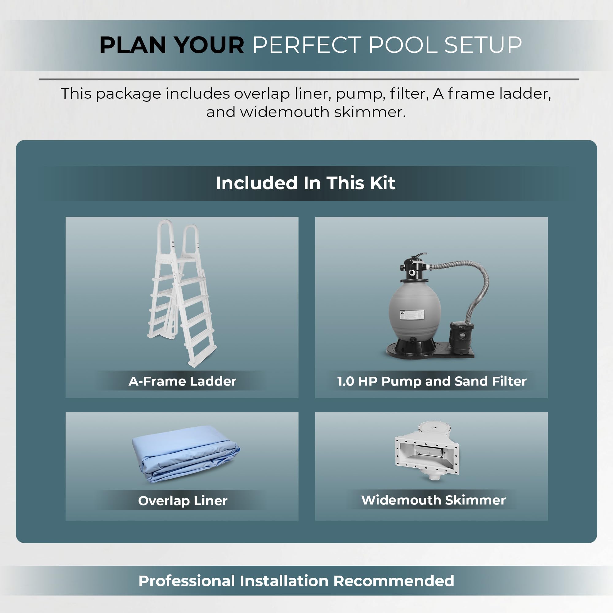 Blue Wave San Pedro 24-ft Round 52-in Deep Hard Sided Steel Frame Above Ground Pool with 6-in Steel Top Seats, Dual-Speed Sand Filter System, Ladder, Skimmer & Liner – 12,600 Gallon Cap for Family Use