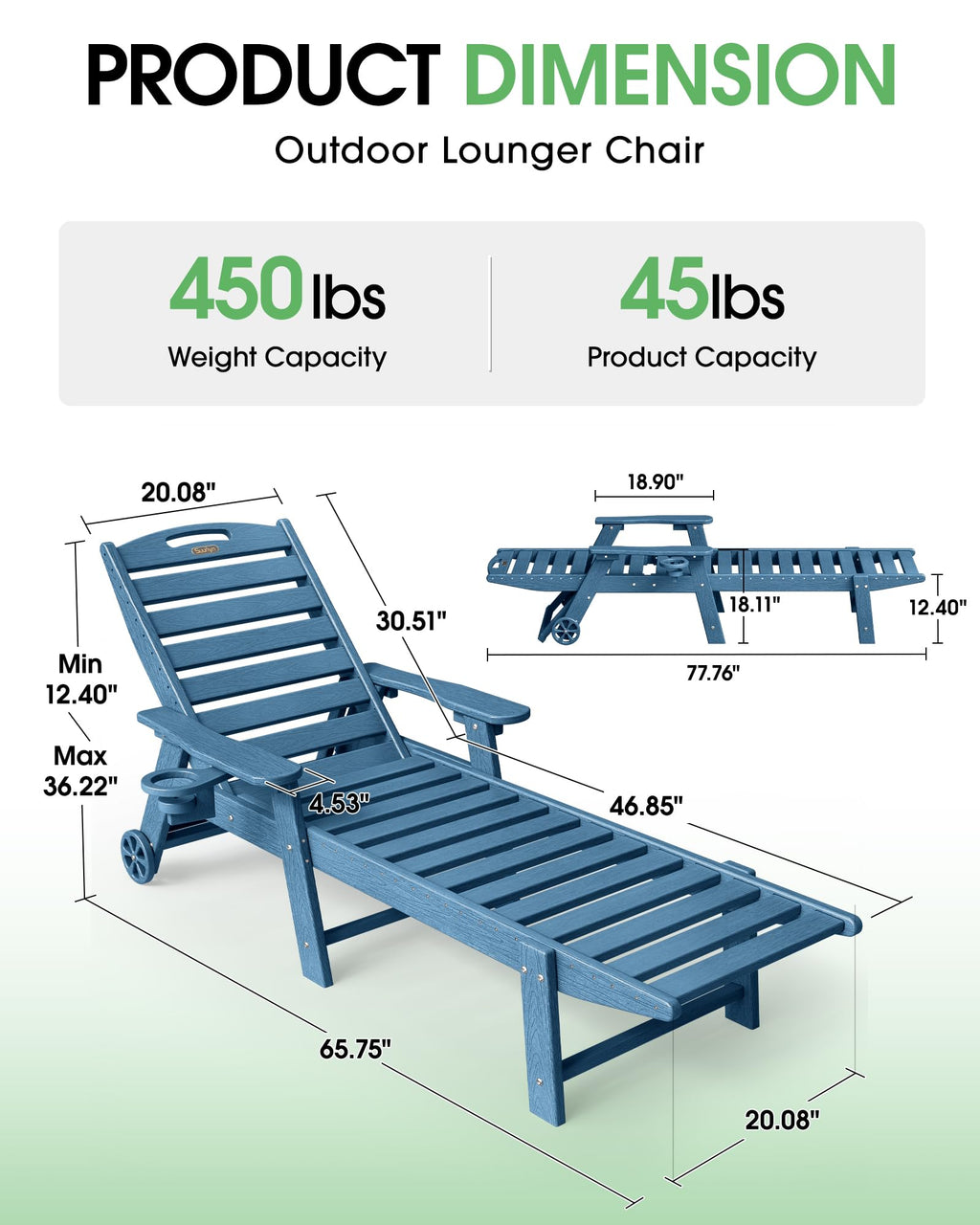 Lounge Chair Outdoor Set of 2, HDPE Chaise Lounge Outdoor, Pool Lounge Chair for Pool Poolside Deck Backyard Patio, Teak