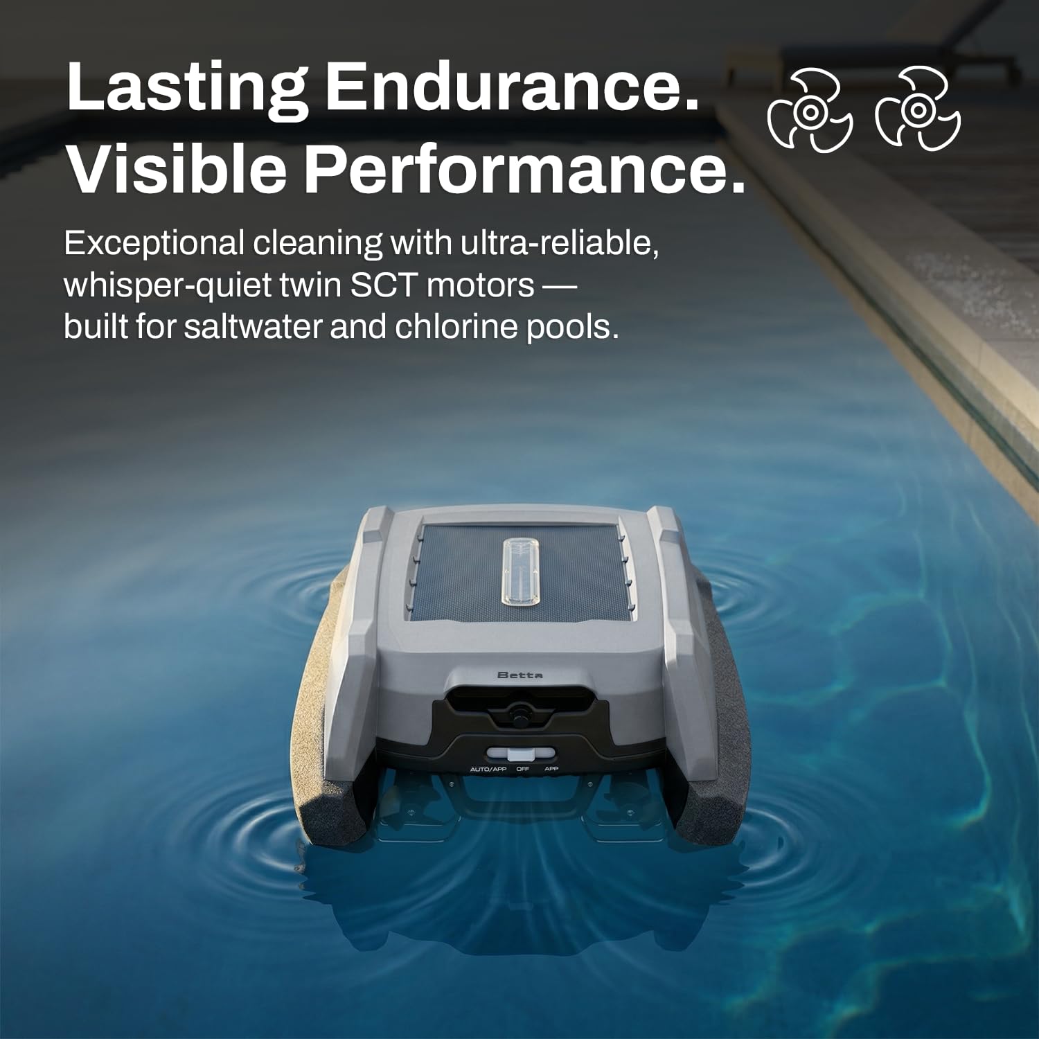 Betta Neo Solar-Powered Robotic Pool Skimmer with App Control & Ultra Long-Range Gateway System, Weather-Adaptive & Scheduled Cleaning, Dual Charging Options, for In-Ground & Above-Ground Pools (Grey)
