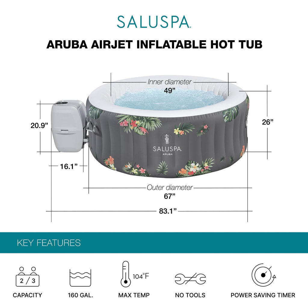 Bestway SaluSpa Cancun 2 to 4 Person Inflatable Hot Tub, Round Energy-Efficient Portable Outdoor Spa with 120 AirJets, 71" x 26"