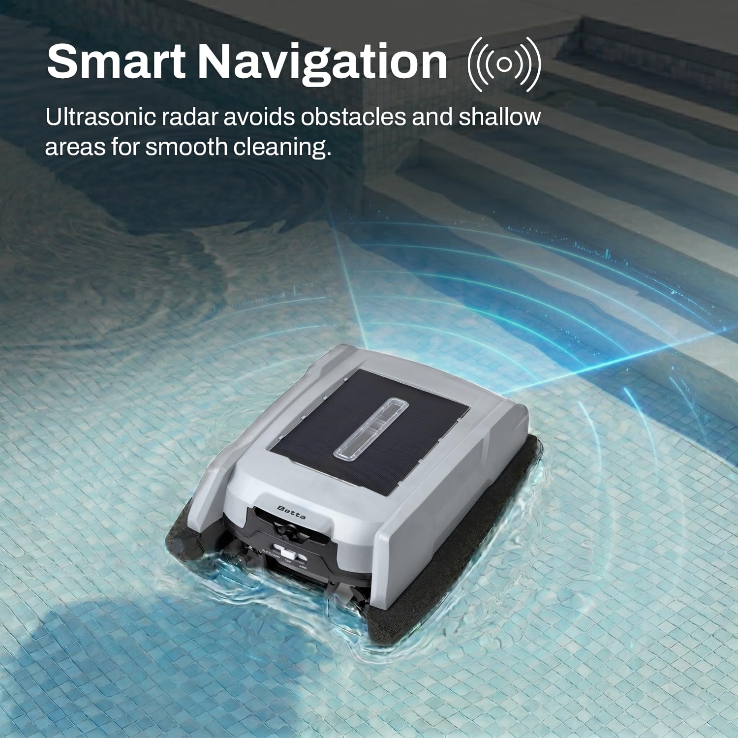 Betta Neo Solar-Powered Robotic Pool Skimmer with App Control & Ultra Long-Range Gateway System, Weather-Adaptive & Scheduled Cleaning, Dual Charging Options, for In-Ground & Above-Ground Pools (Grey)
