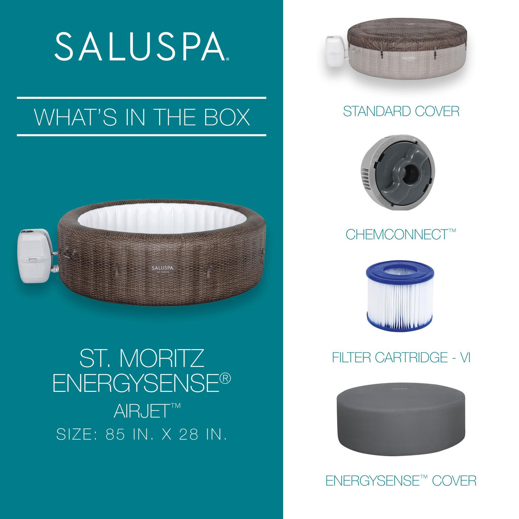 Bestway SaluSpa St Moritz Large Round AirJet 7 Person Inflatable Hot Tub Portable Outdoor Spa with 180 Soothing AirJets and Cover, Brown